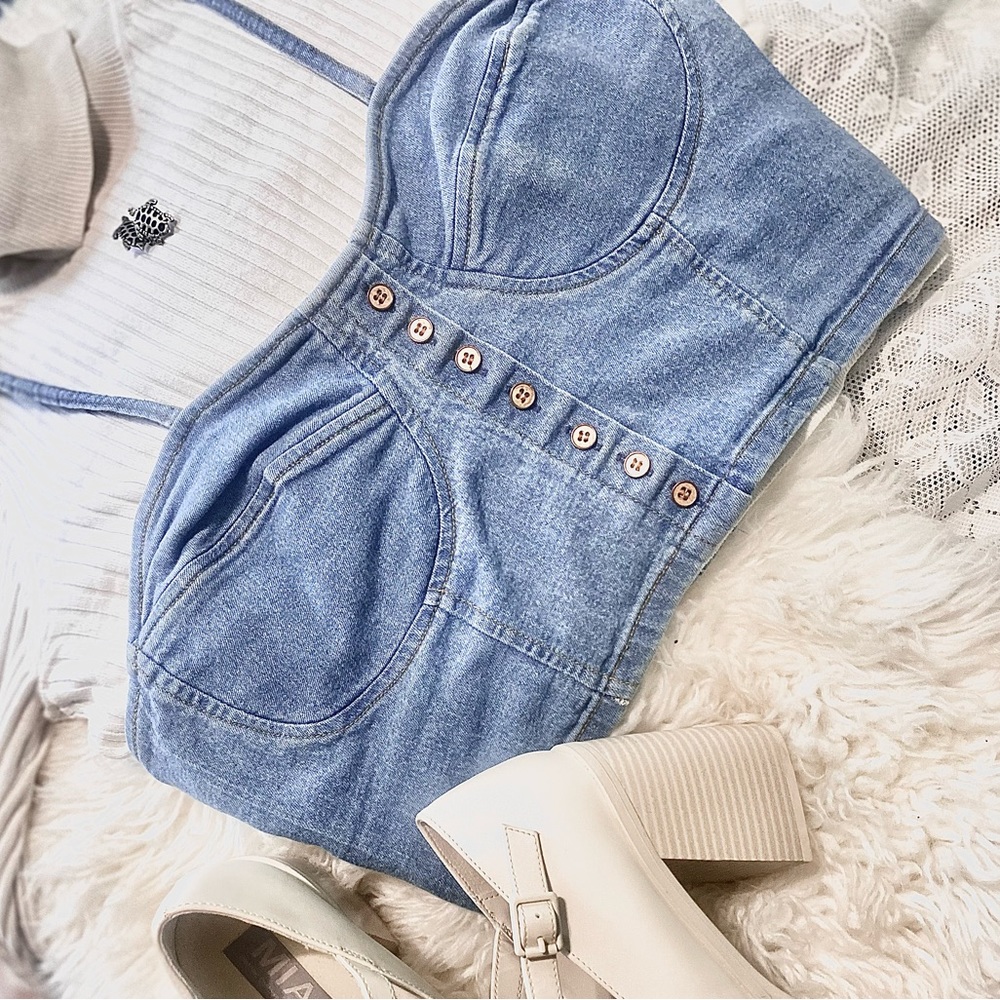 Light Blue Denim Crop Corset